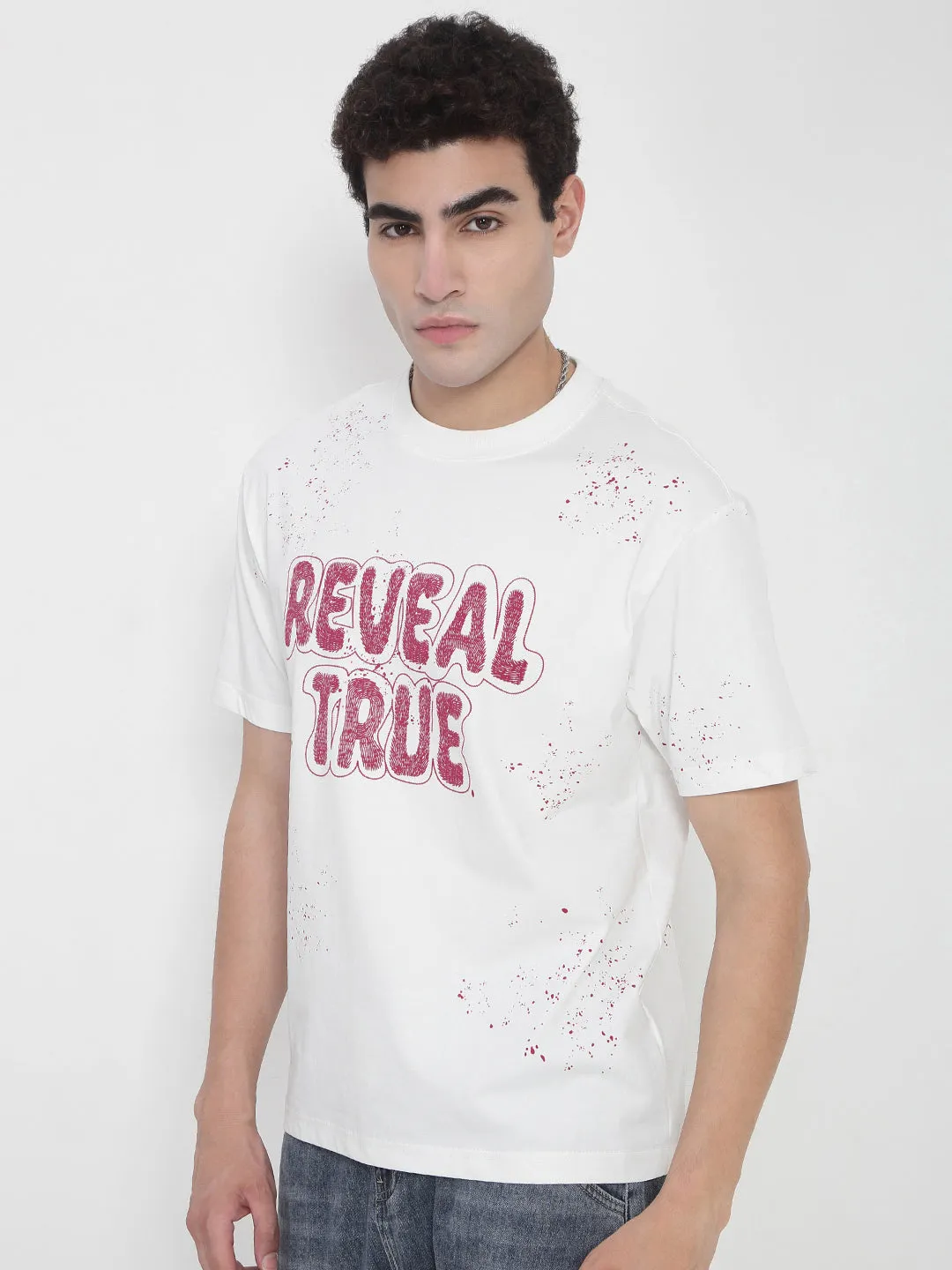 Men's White Typography Printed Relaxed Fit T-Shirt Soft Tunic Trendy Fashion