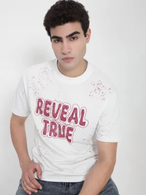 Sharp Edge Lightweight Fabric Men's White Typography Printed Relaxed Fit T-Shirt