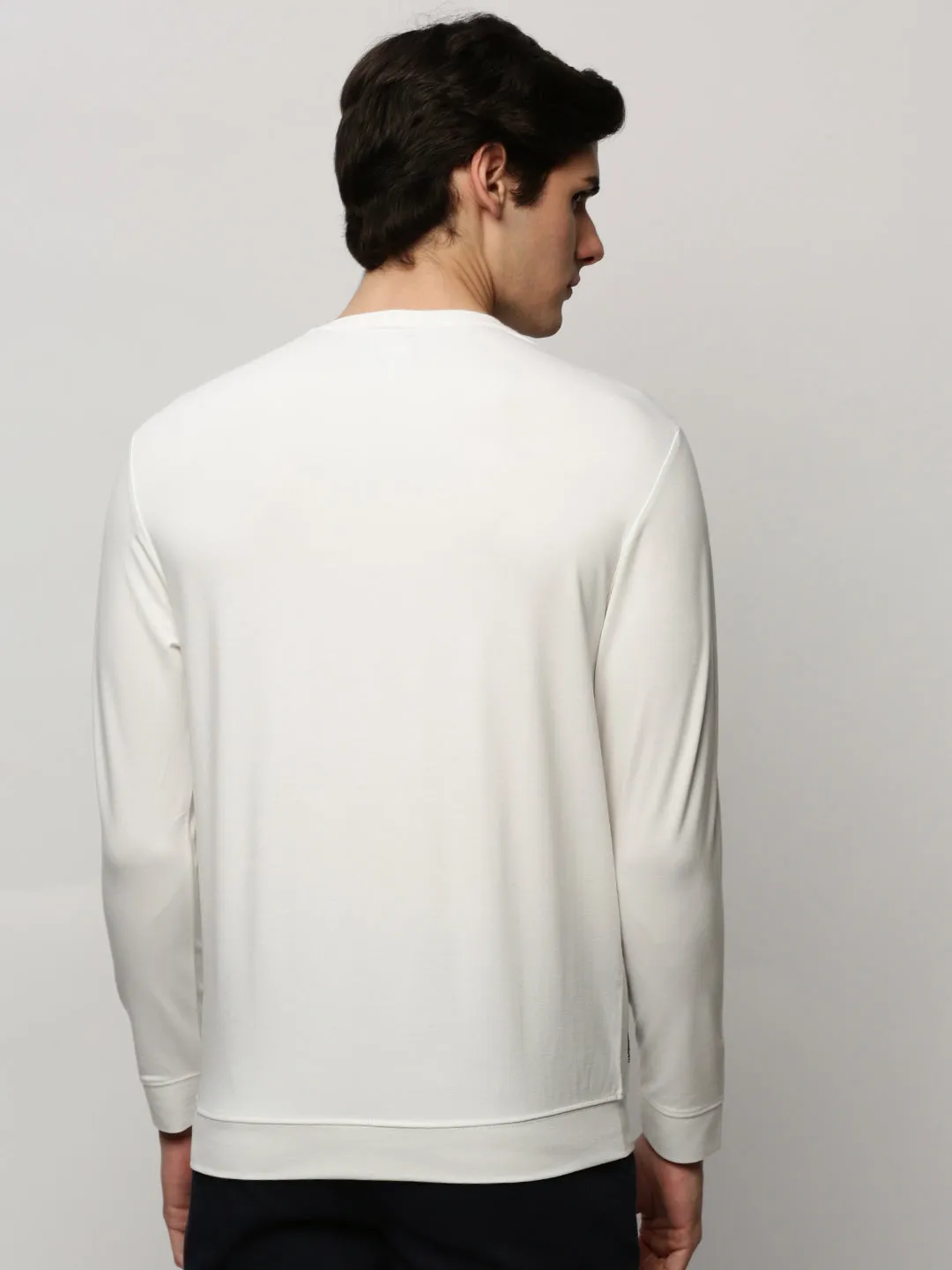 Men's White Typography Printed Round Neck Cotton Pullover Cozy Choice