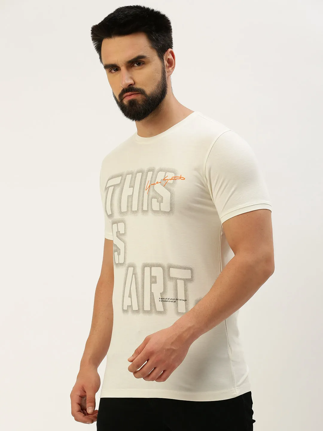 anniversary wear Men's White Typography Printed Slim Fit T-shirt