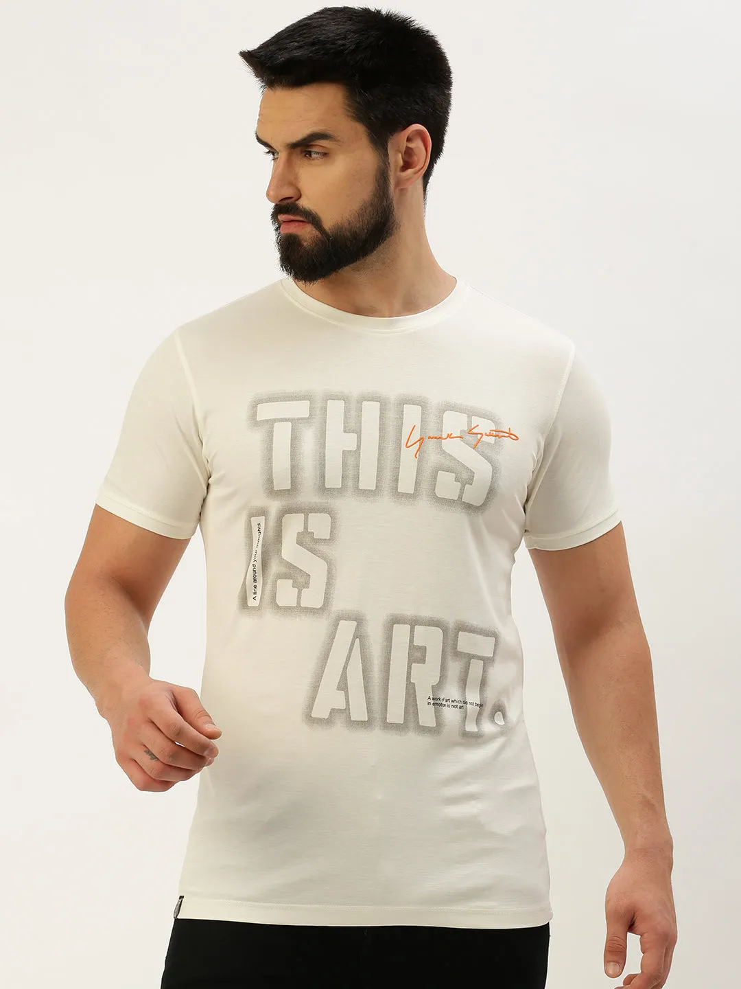 Men's White Typography Printed Slim Fit T-shirt Street Staple Timeless Wear