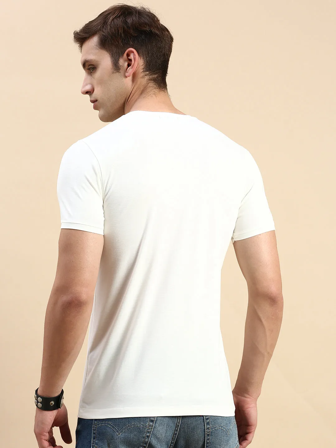Active Wearable Men's White Typography Printed Slim Fit T-shirt