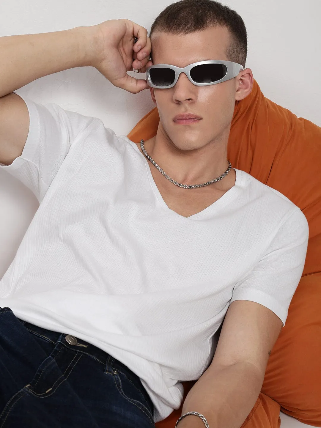 StretchFit Comfy Wear Men's White V-Neck Regular Fit T-Shirt