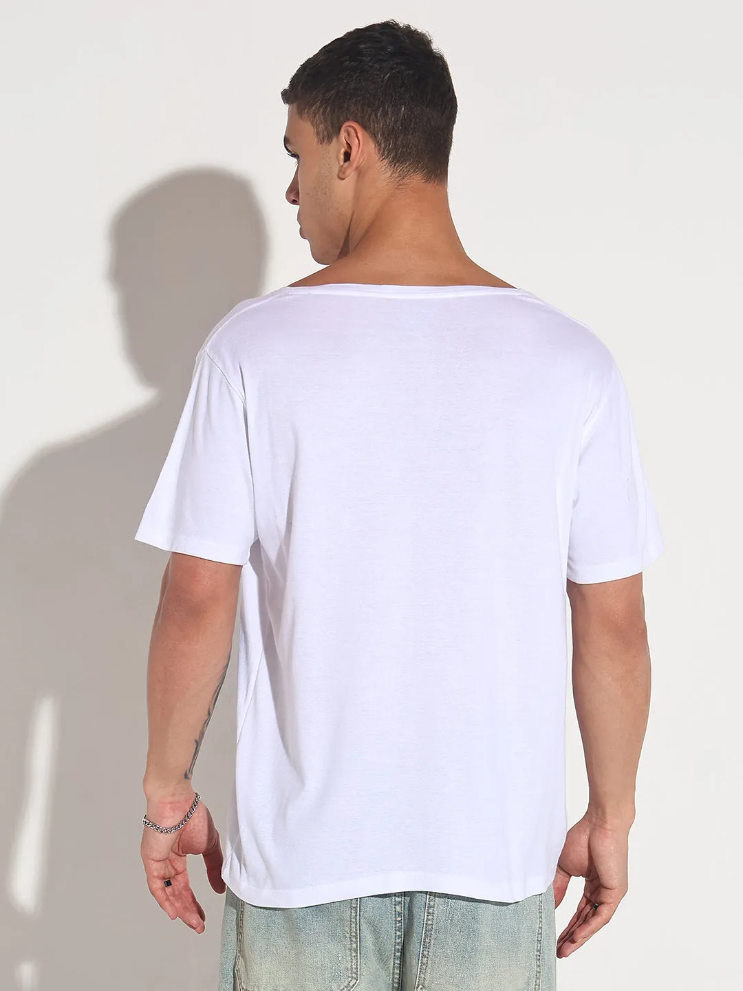 Men's White V-Neck Regular Fit T-Shirt Flight Fit