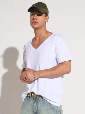 Neat Edge AntibacterialMaterial Men's White V-Neck Regular Fit T-Shirt