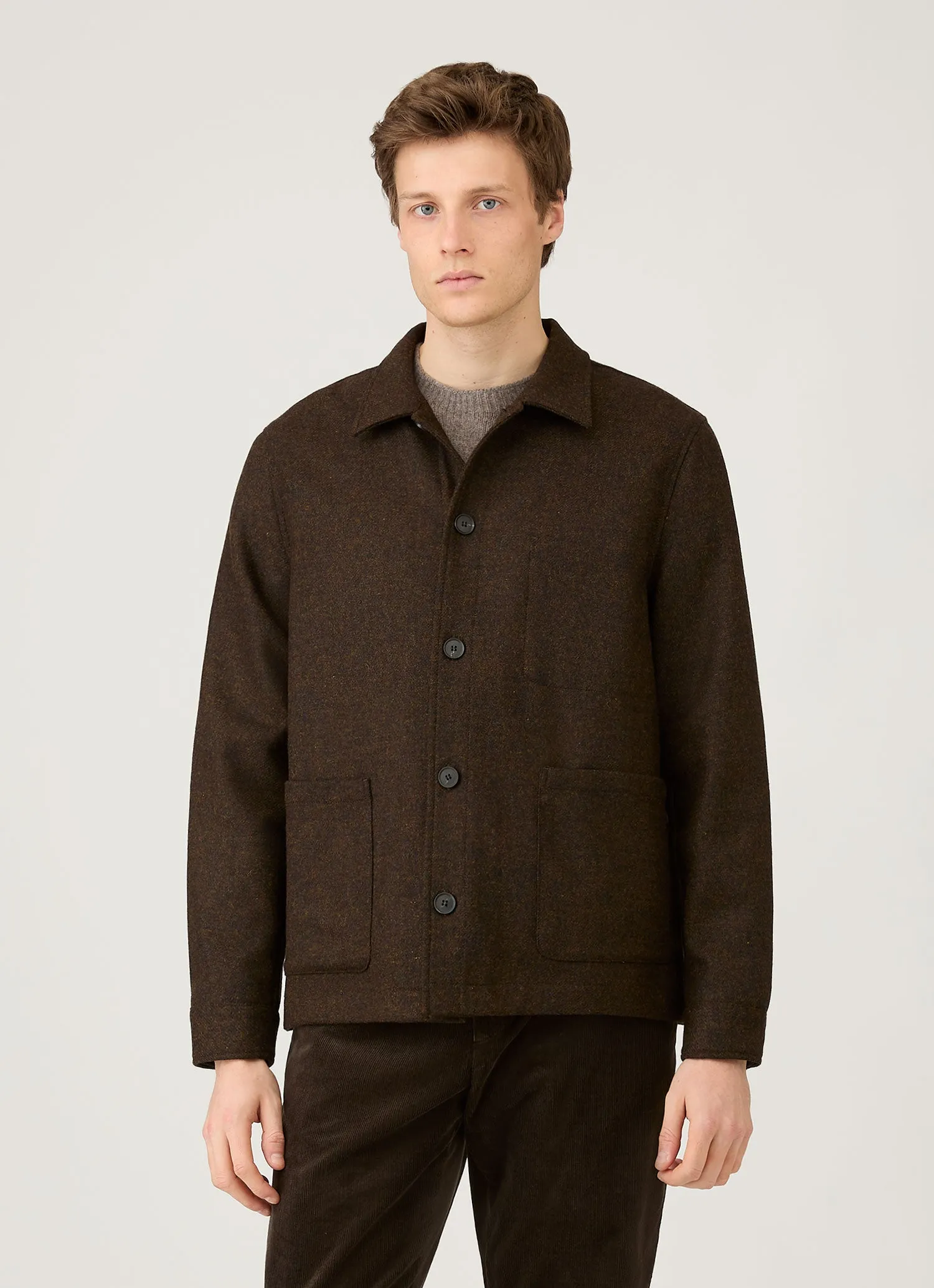 Reflective accents Men's Wool Twin Pocket Jacket in Truffle
