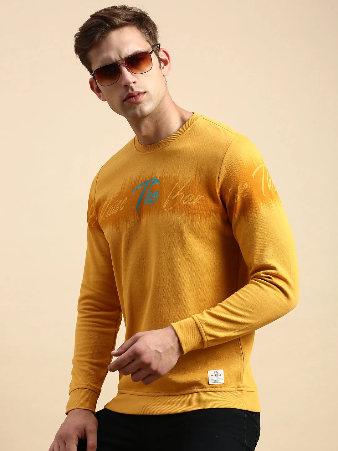 Men's Yellow Abstract Printed Cotton Pullover Sweatshirt product competitive edge