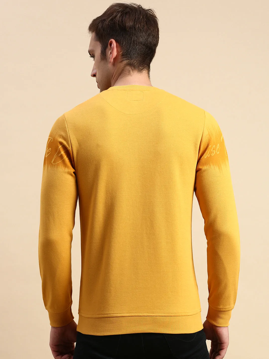 Men's Yellow Abstract Printed Cotton Pullover Sweatshirt Regular Fit Comfort Wear