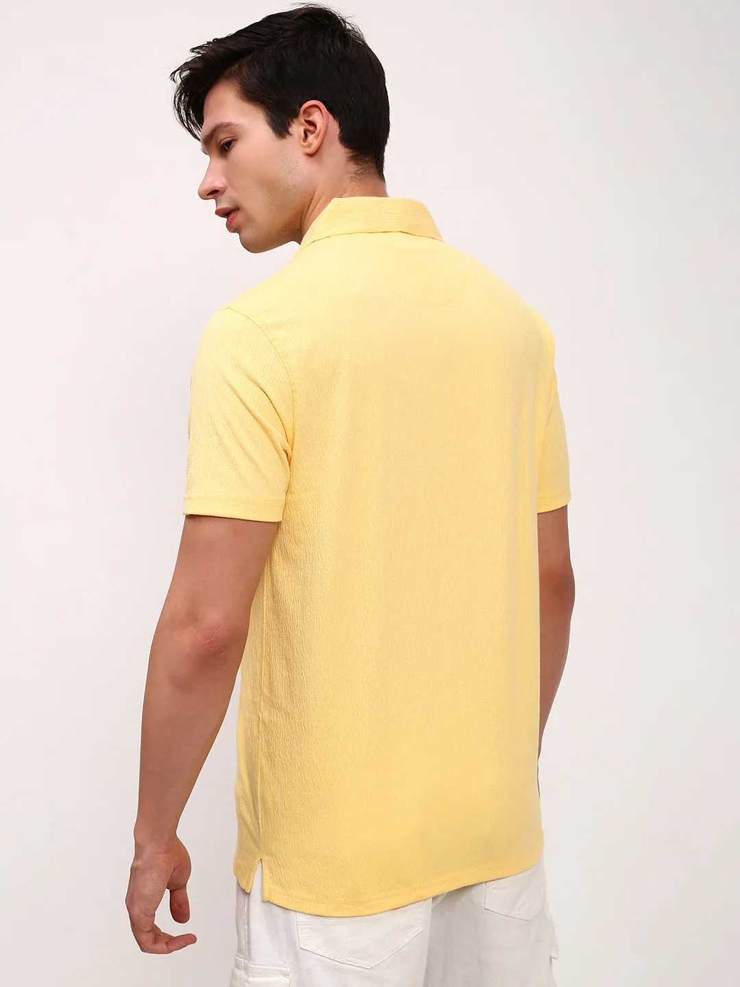 Men's Yellow Solid Slim Fit Polo Neck T-Shirt Outdoor Relaxed