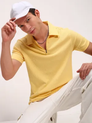 Men's Yellow Solid Slim Fit Polo Neck T-Shirt Chill Comfort Printed