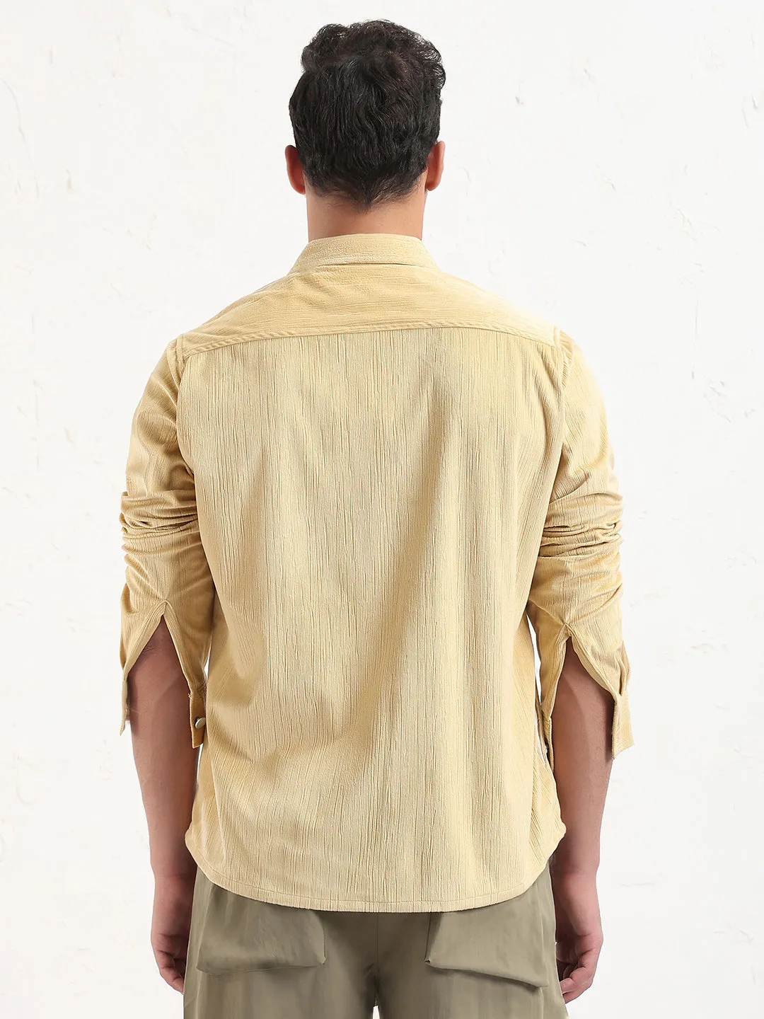 Soul Ease Mind Ease Men's Yellow Solid Slim Fit Shacket