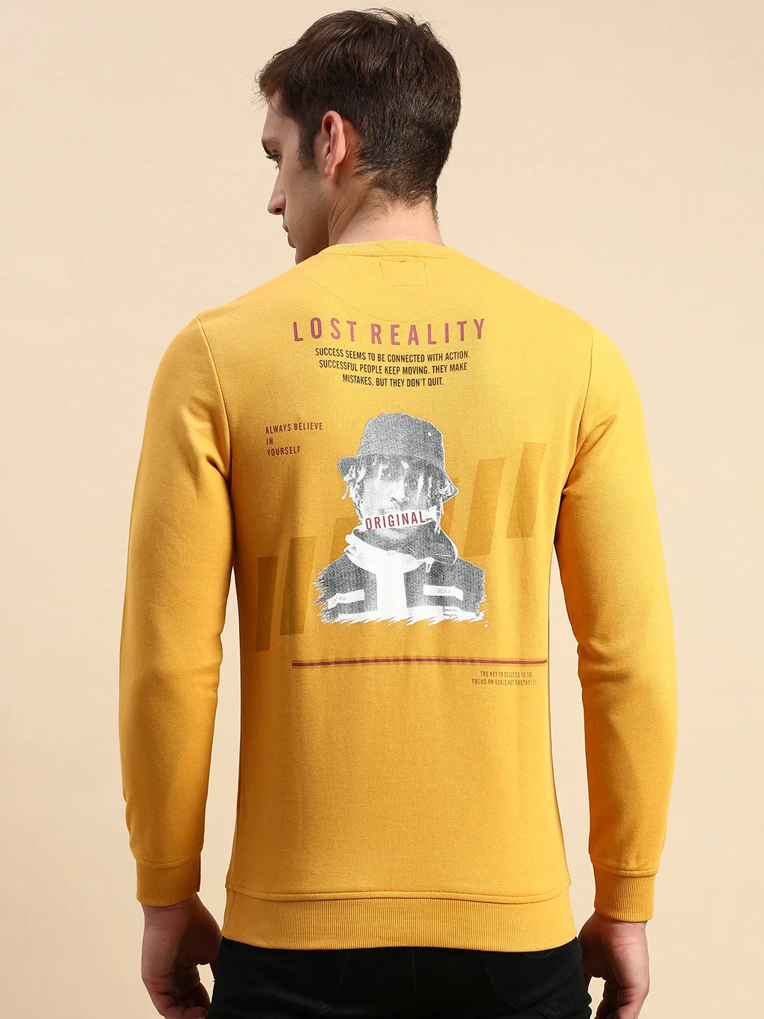 Men's Yellow Typography Printed Cotton Sweatshirt goes with boots Fashion Basics