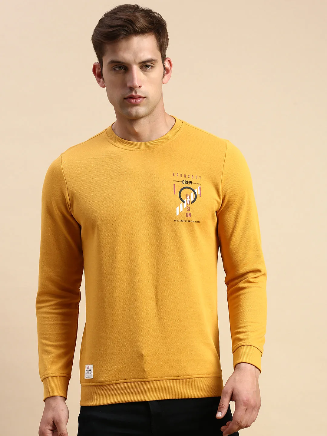 Men's Yellow Typography Printed Cotton Sweatshirt teenagers