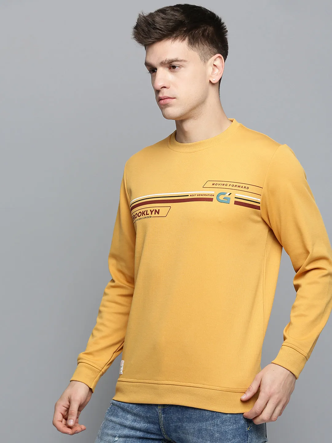 Men's Yellow Typography Printed Pullover Sweatshirt Minimalist Design