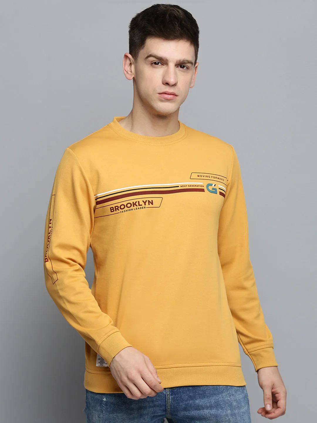 Adventure Ready Men's Yellow Typography Printed Pullover Sweatshirt