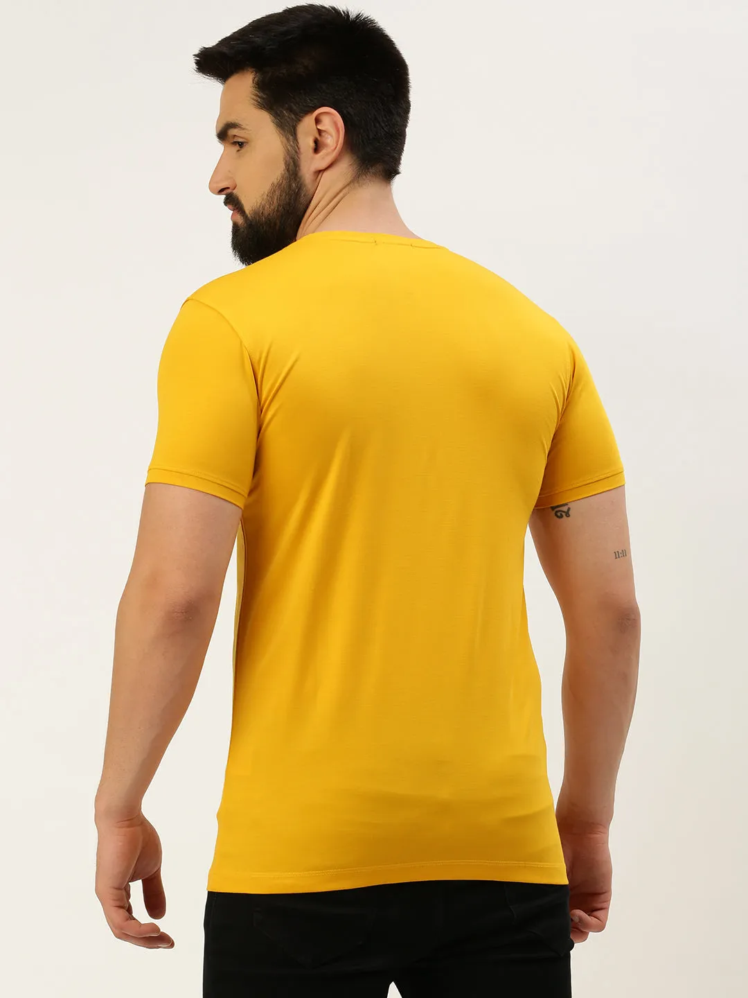 Urban Hoodie Men's Yellow Typography Printed Slim Fit T-shirt