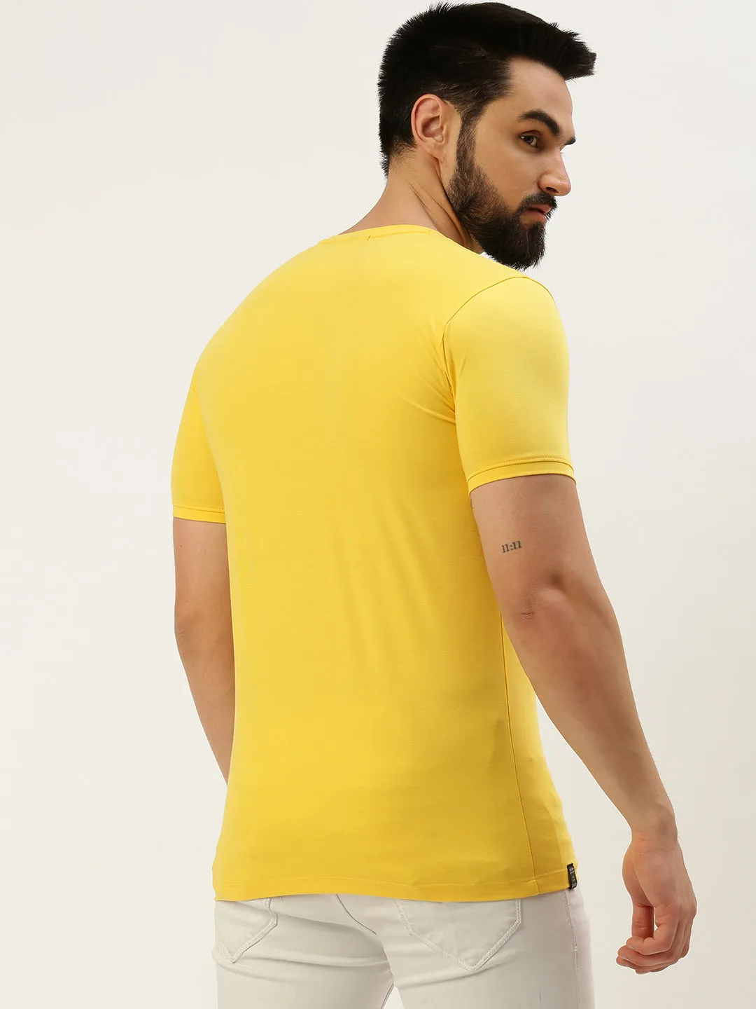 Men's Yellow Typography Printed Slim Fit T-shirt product clearance