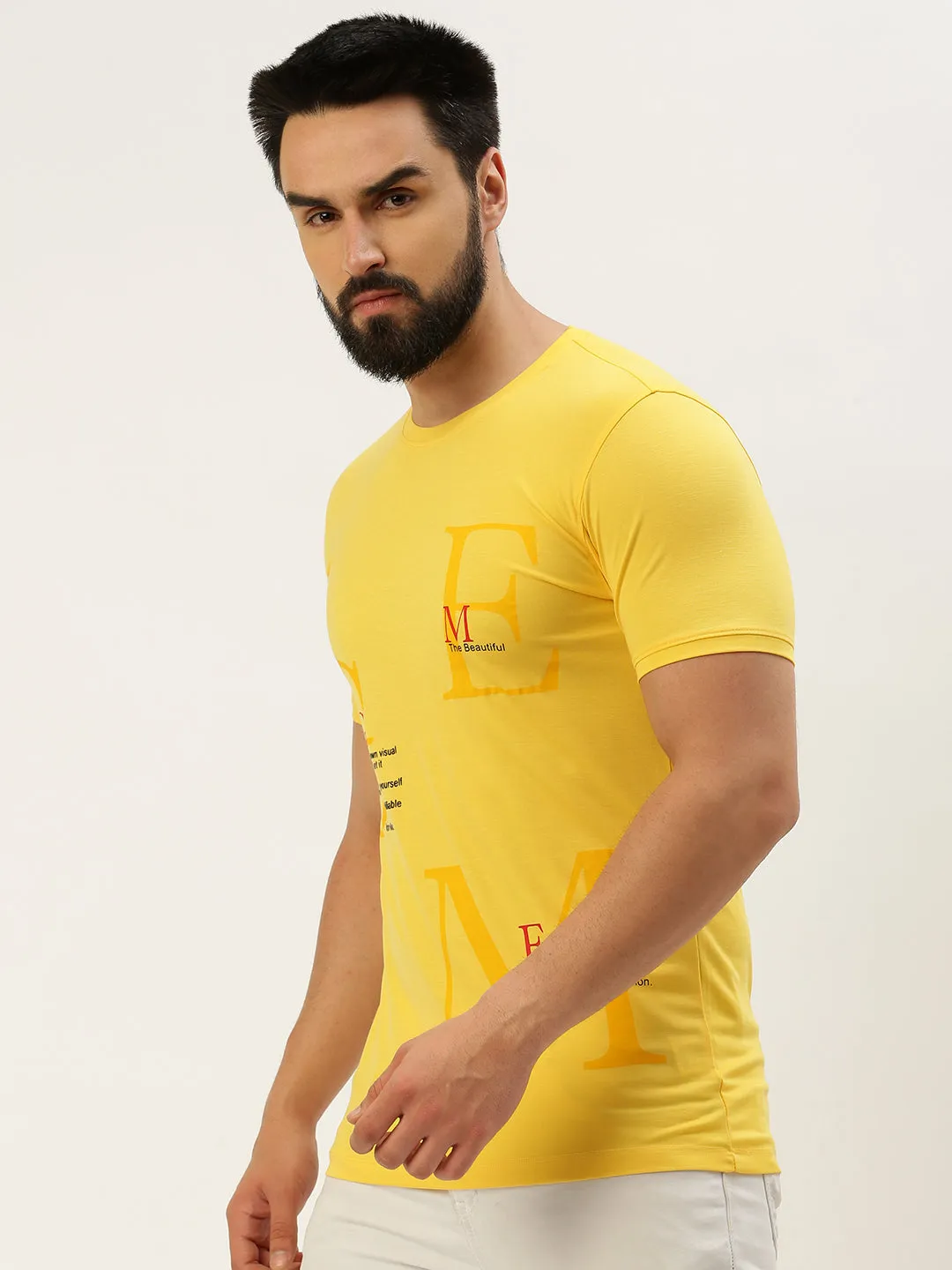 right for travel Essential Layer Men's Yellow Typography Printed Slim Fit T-shirt