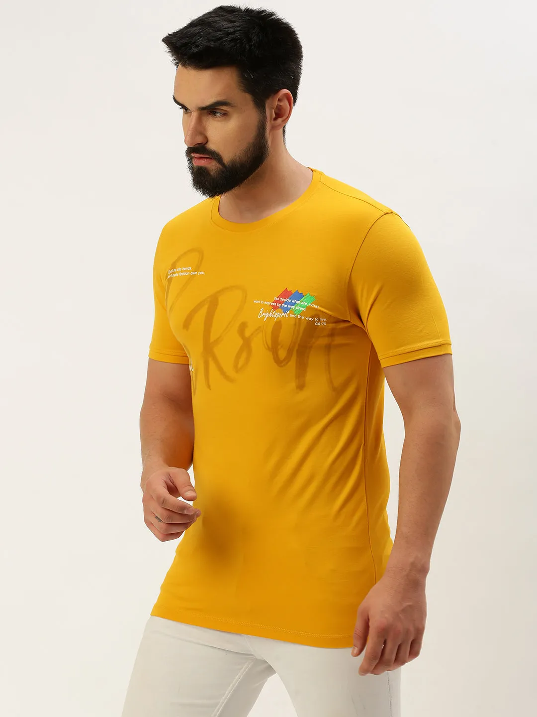 product camouflage stealth All-Day Wear Men's Yellow Typography Printed Slim Fit T-shirt