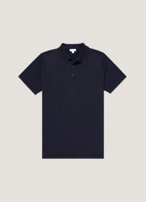 Men's Sea Island Cotton Knit Polo Shirt in Light Navy Daywear Fit Reinforced Shoulder Seams