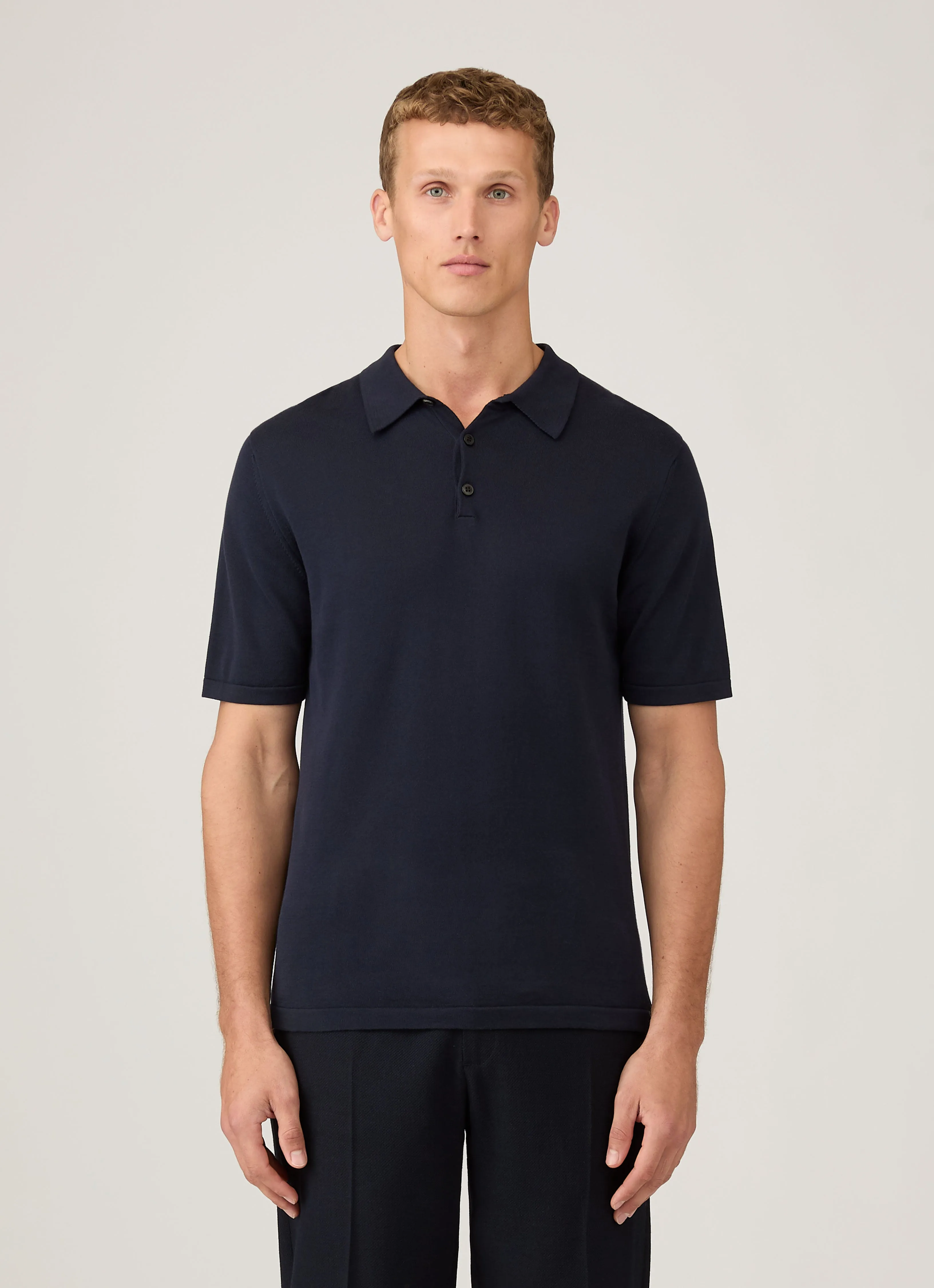 Men's Sea Island Cotton Knit Polo Shirt in Light Navy Airflow Optimized Stretch Recovery Yarn