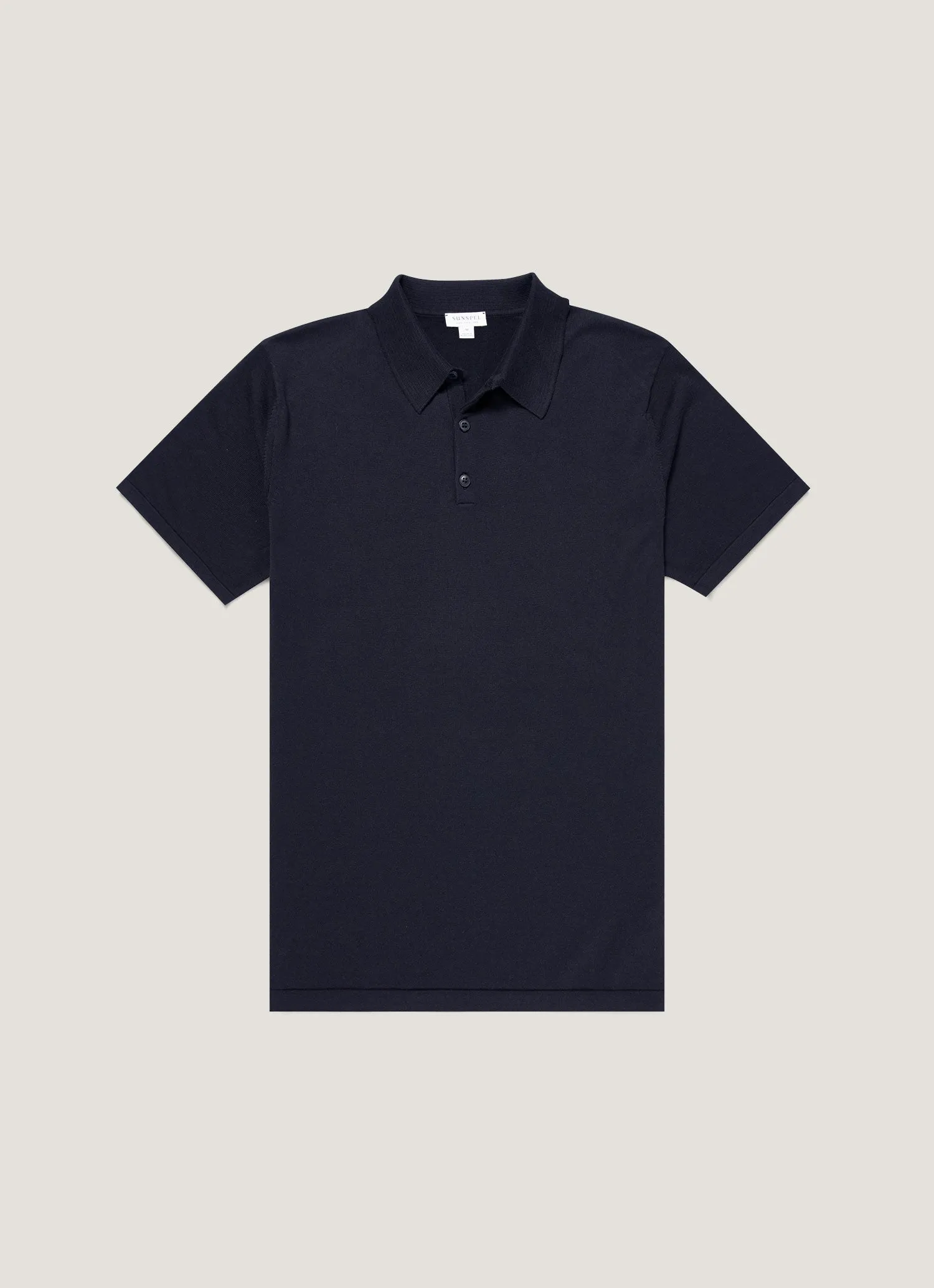 Men's Sea Island Cotton Knit Polo Shirt in Light Navy Daywear Fit Reinforced Shoulder Seams