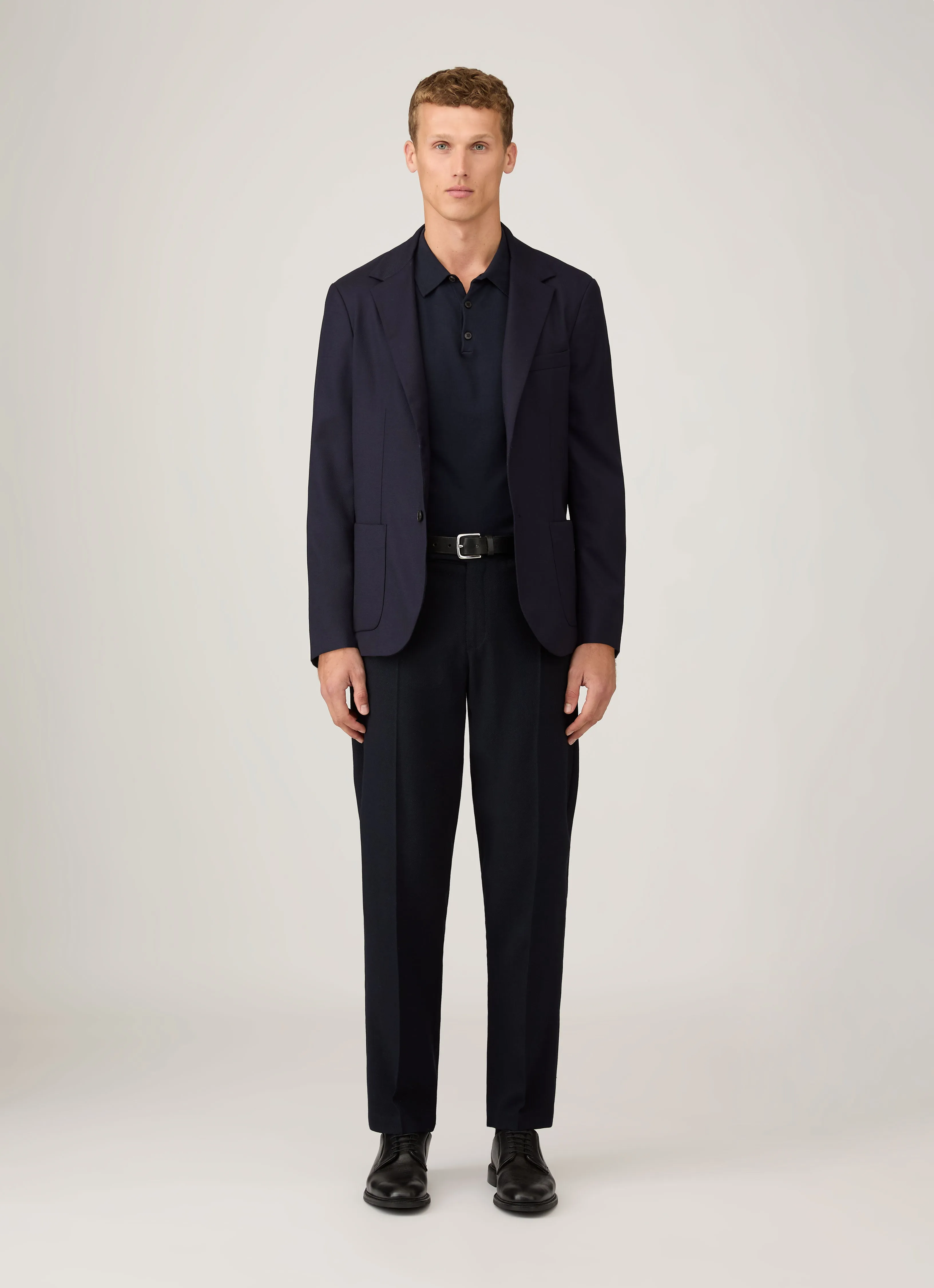 Men's Sea Island Cotton Knit Polo Shirt in Light Navy MoistureWicking Textured Weave Functional Drape