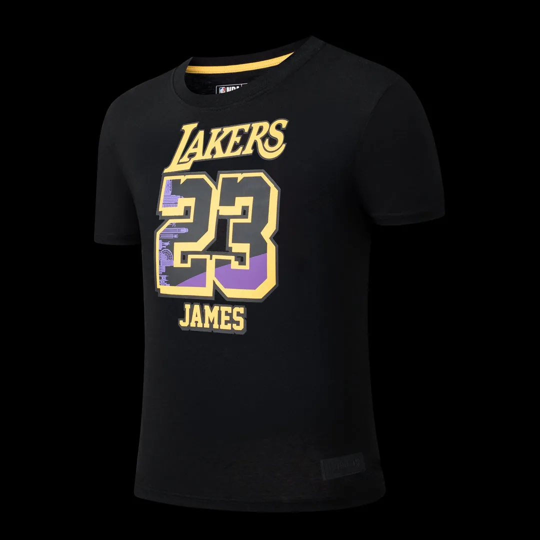 Brushed Inner Lining NBA Loose Fit Rubber Print Kids T-shirt - James Los Angeles Lakers