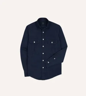 Navy Cotton Linen Two-Pocket Work Shirt Effortless Look