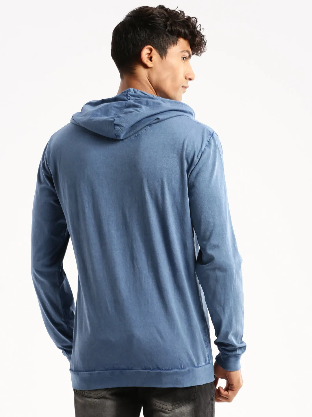 Stylish Wear Men's Blue Hooded Slim Fit Cotton Pullover