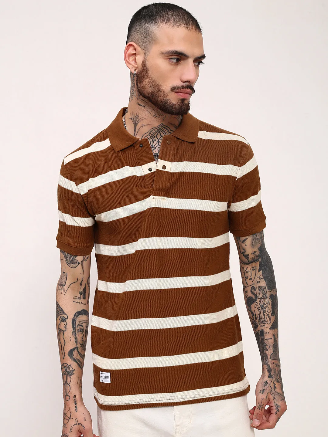 Men's Brown Striped T-Shirt Relaxed Fit