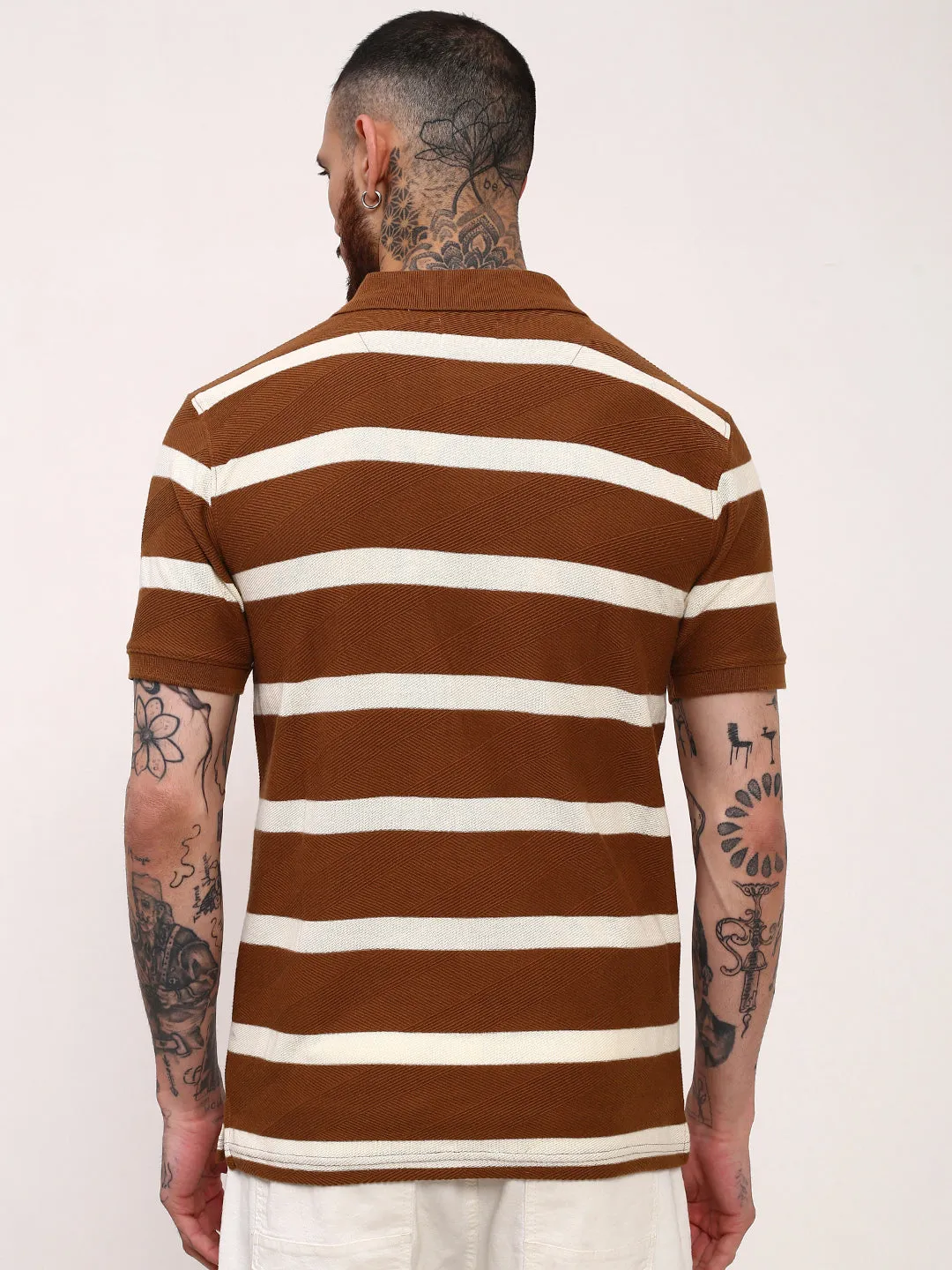 simple design product smooth sleekness Men's Brown Striped T-Shirt