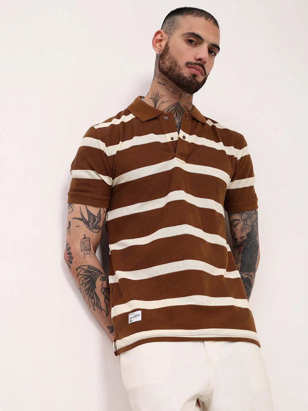 Men's Brown Striped T-Shirt product tweed warmth Silk
