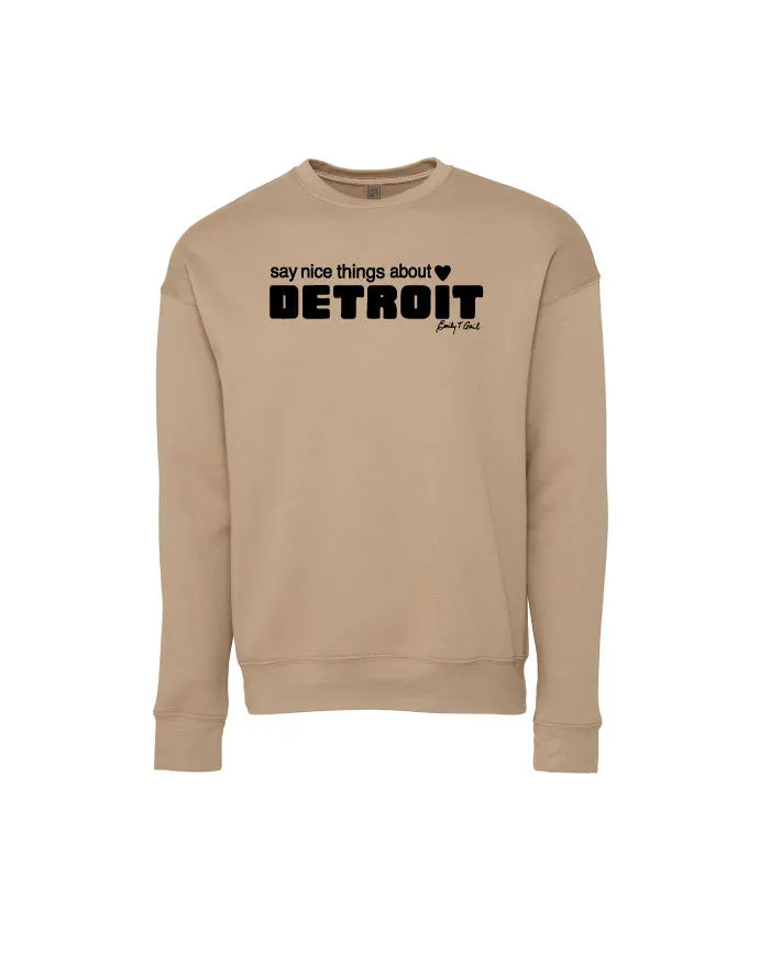 logoed Night Out Say Nice Things about Detroit Crewneck Sweatshirt - Tan