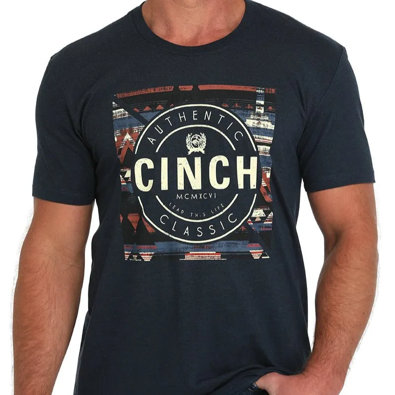 Cinch Men's Authentic Classic Graphic T-Shirt in Navy Collared Trendy Look