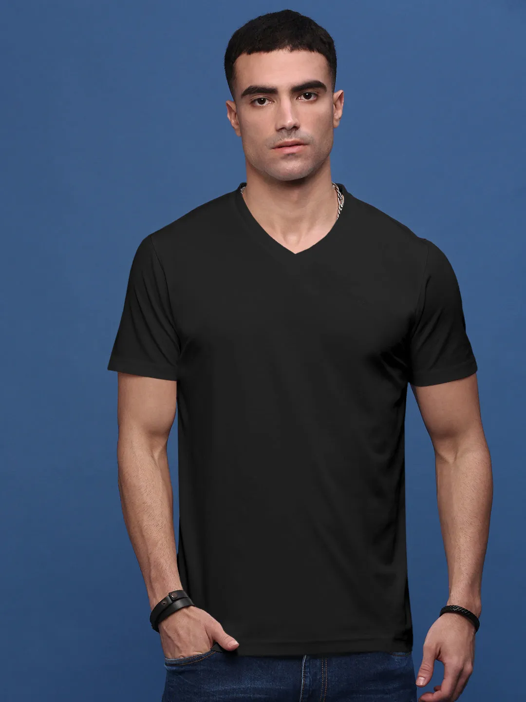 Light Color casual top Men's V-Neck Black Slim Fit T-Shirt