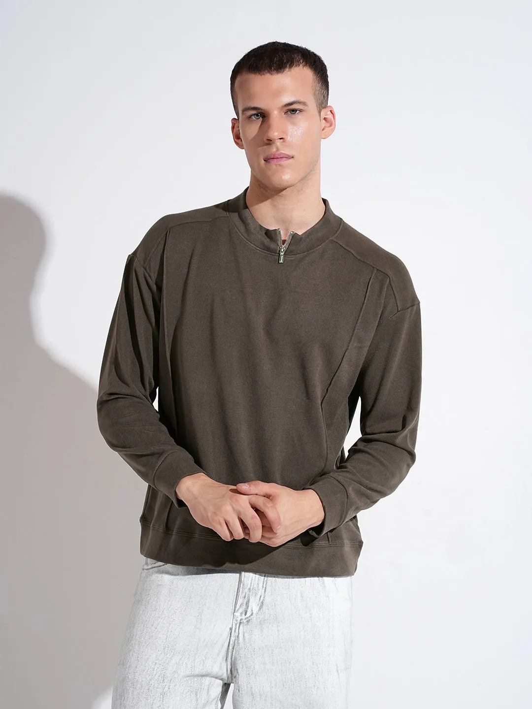 Men's Grey Mock Collar Regular Fit Sweatshirt product weekday wearability good for holidays