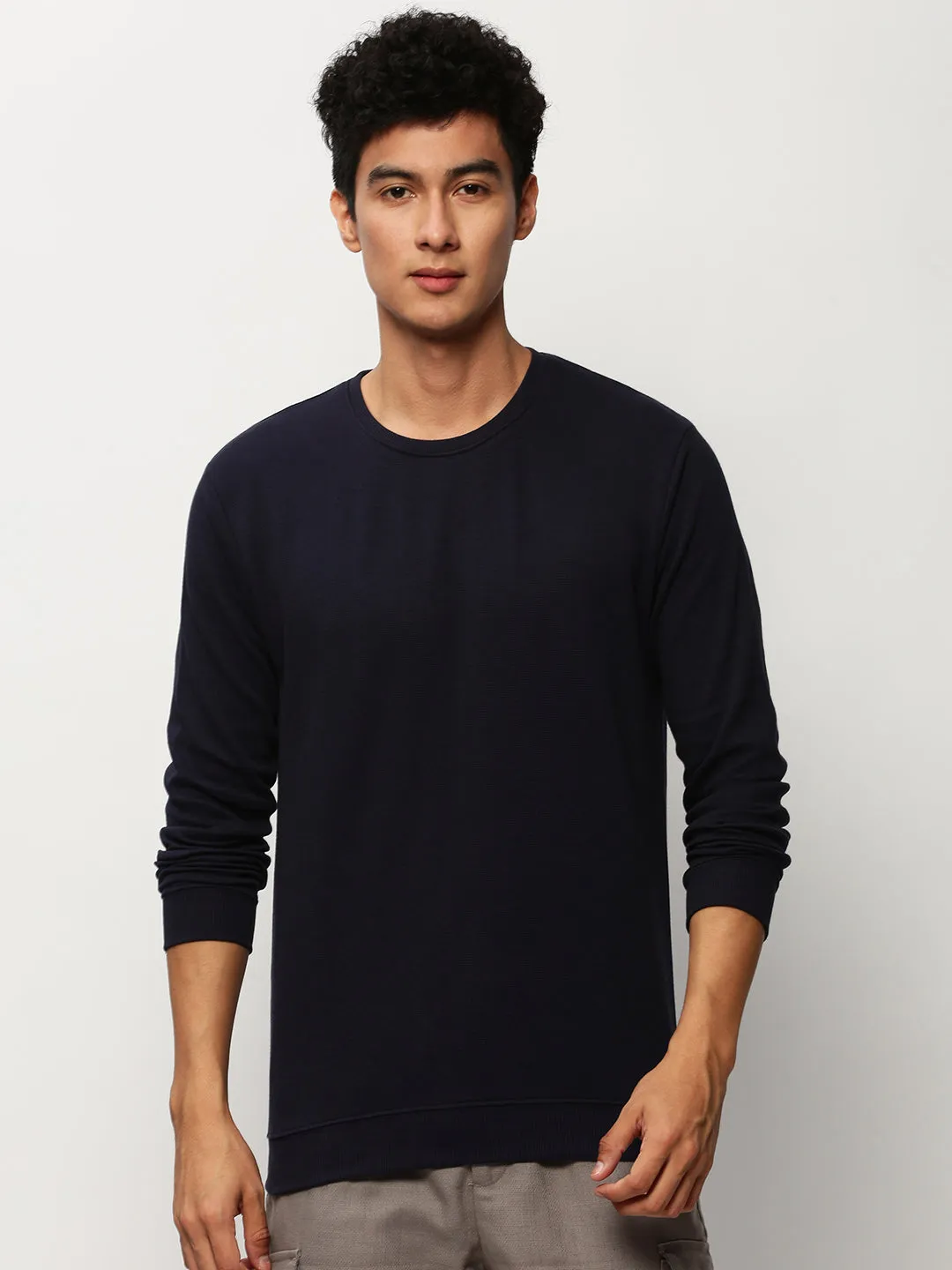 City Cool Men's Navy Blue Round Neck Pullover Cotton Sweatshirt