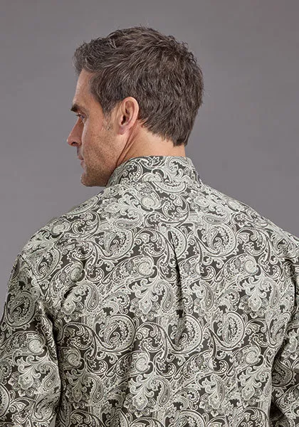 Stetson Men's Silver Paisley Western Button Down Shirt in Grey Premium Cotton Easy Layering