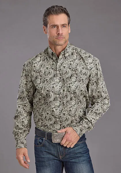 Stetson Men's Silver Paisley Western Button Down Shirt in Grey Sport Performance Fit