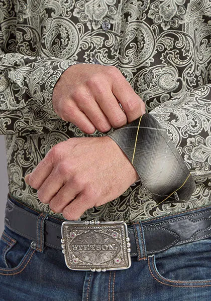 Unisex versatility Comfort Style Stetson Men's Silver Paisley Western Button Down Shirt in Grey