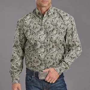Stetson Men's Silver Paisley Western Button Down Shirt in Grey Everyday Fashion Look