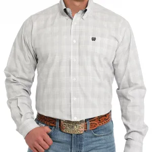 Cinch Men's L/S Classic Fit Plaid Western Button Down Shirt in White Wear Resistant Fabric Effortless Comfort