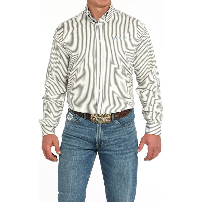 Cinch Men's Tencel? L/S Striped Button-Down Western Shirt In Cream Chilly Weather Style Perfect for Vacation