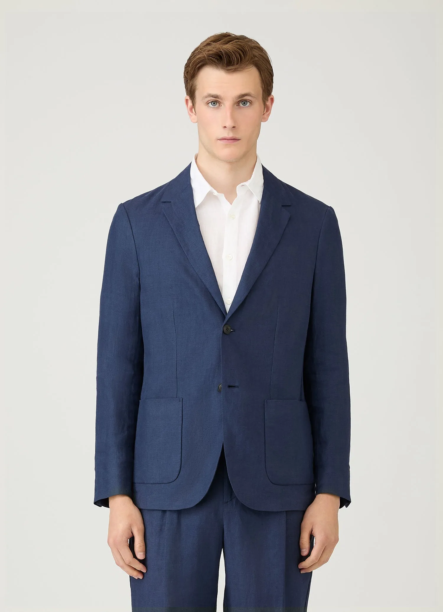 Men's Linen Blazer in Light Navy Matte Finish Reinforced Seam Durability