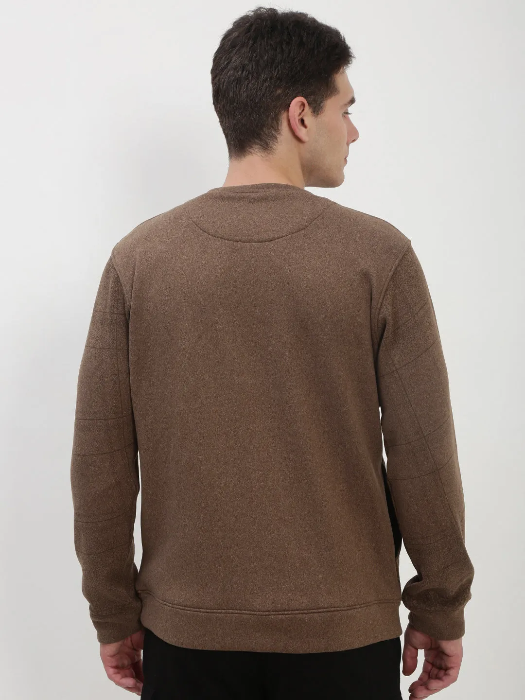absorbent Men's Brown Graphic Print Round Neck Pullover Sweatshirt