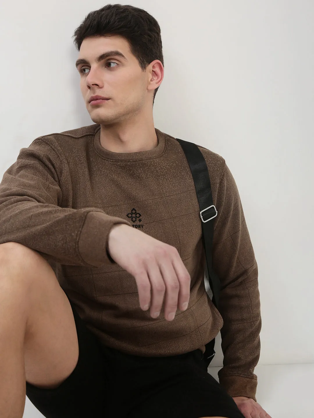 Men's Brown Graphic Print Round Neck Pullover Sweatshirt product return policy Cool Shades