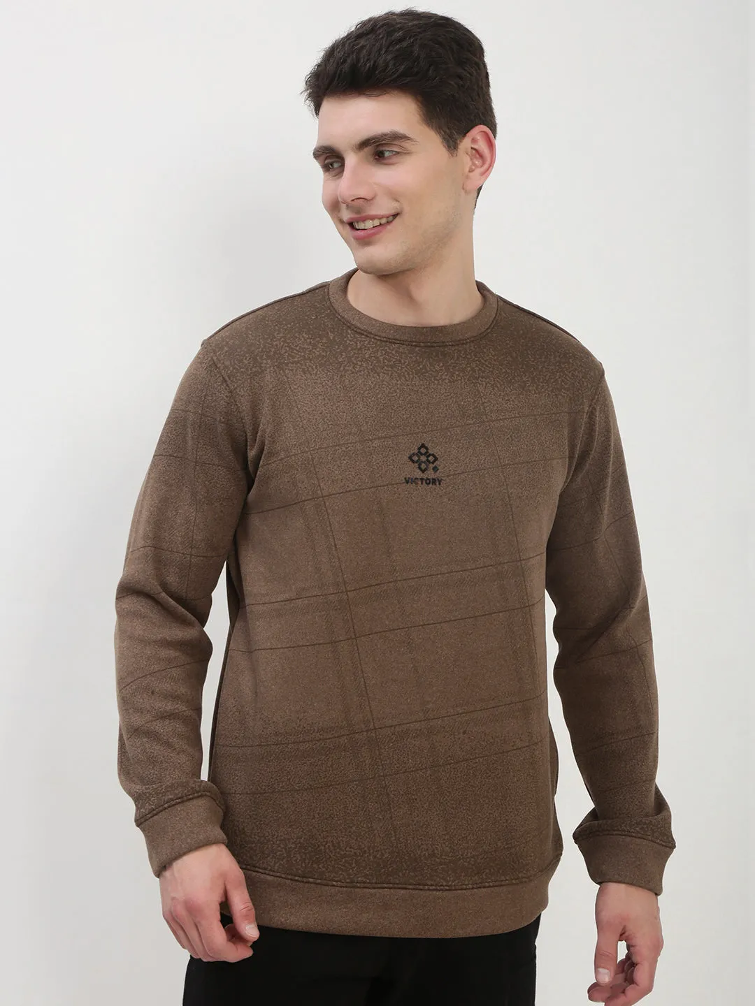 Men's Brown Graphic Print Round Neck Pullover Sweatshirt full sleeve