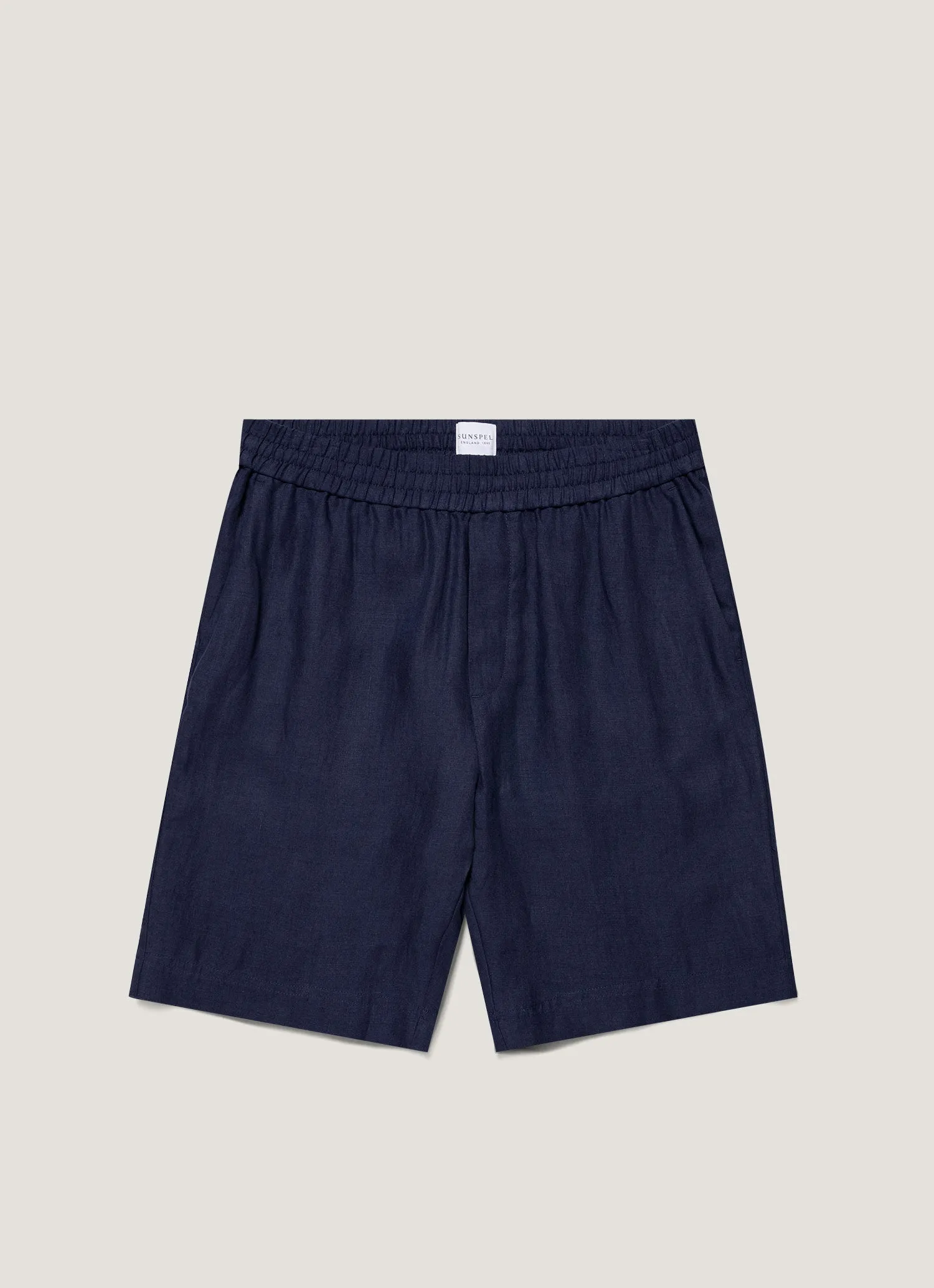 Men's Linen Drawstring Short in Light Navy Fastening Closure