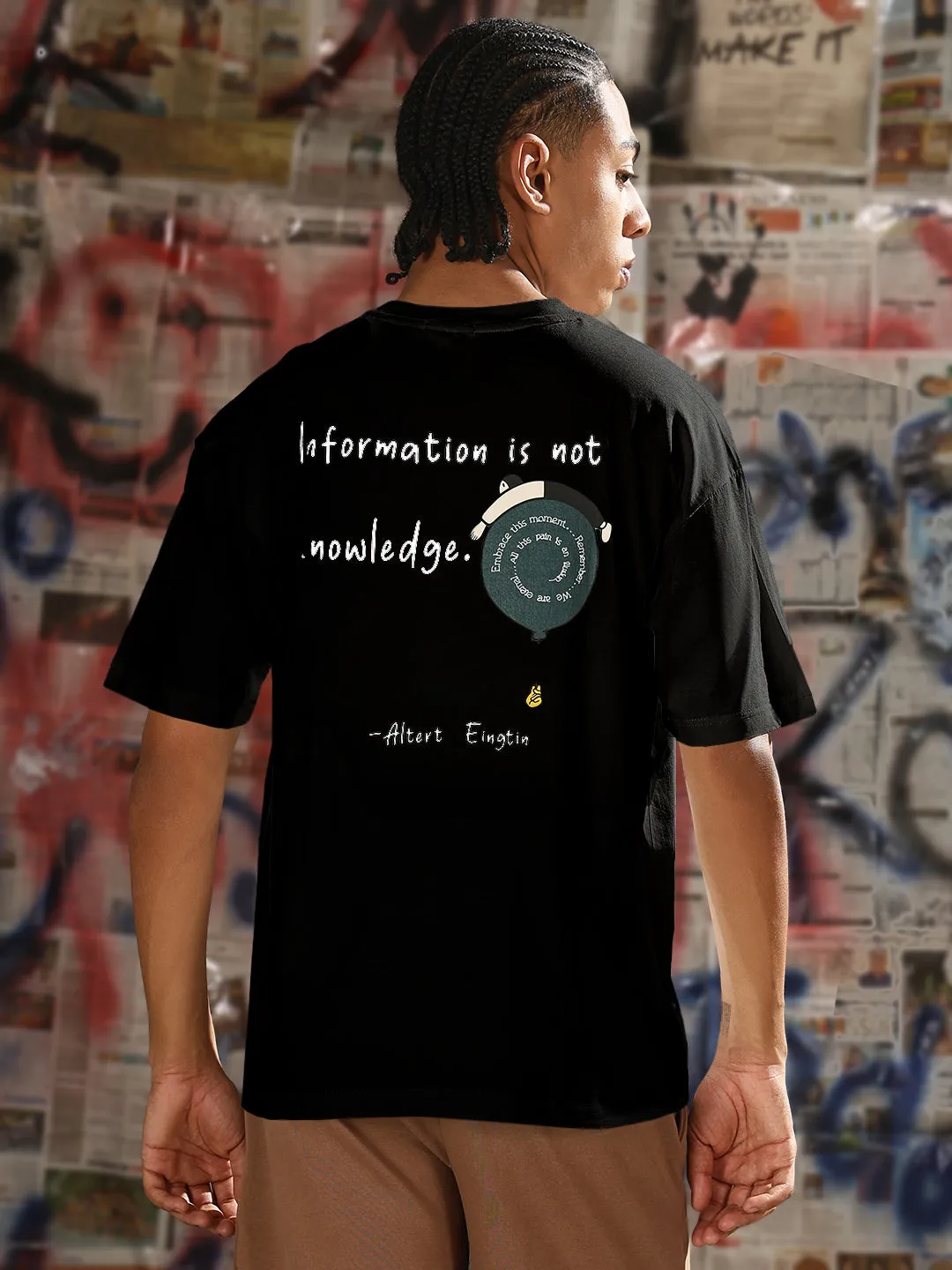 Men's Printed Black Relaxed Fit T-Shirt EcoFriendly Textiles Spirit Glow